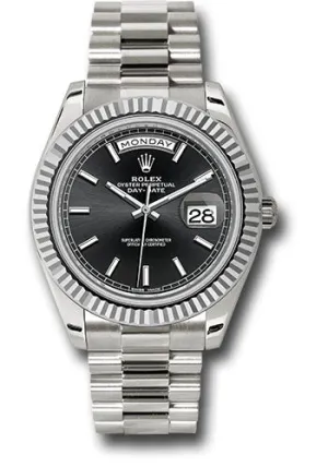   x White Gold Day-Date 40 Watch - Fluted Bezel - Black Index Dial - President Bracelet - 228239 bkip Day-Date Watches Affordable Day-Date Watch