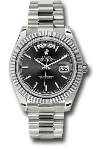   x White Gold Day-Date 40 Watch - Fluted Bezel - Black Index Dial - President Bracelet - 228239 bkip Day-Date Watches Affordable Day-Date Watch