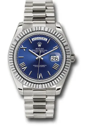   x White Gold Day-Date 40 Watch - Fluted Bezel - Blue Bevelled Roman Dial - President Bracelet - 228239 blrp Day-Date Watches Affordable Day-Date Watch