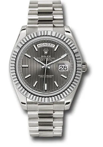   x White Gold Day-Date 40 Watch - Fluted Bezel - Dark Rhodium Stripe Motif Index Dial - President Bracelet - 228239 rsmip Day-Date Watches Affordable Day-Date Watch
