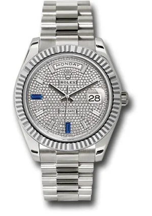   x White Gold Day-Date 40 Watch - Fluted Bezel - Diamond Paved Baguette Diamond Dial - President Bracelet - 228239 dp7d2sp Day-Date Watches Affordable Day-Date Watch
