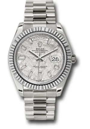   x White Gold Day-Date 40 Watch - Fluted Bezel - Meteorite Baguette Diamond Dial - President Bracelet - 228239 mtdp Day-Date Watches Affordable Day-Date Watch