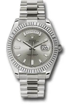   x White Gold Day-Date 40 Watch - Fluted Bezel - Silver Baguette Diamond Dial - President Bracelet - 228239 sbdp Day-Date Watches Affordable Day-Date Watch