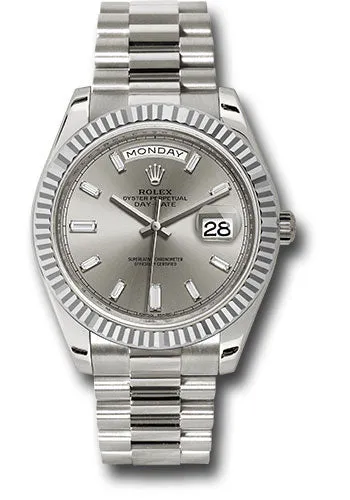   x White Gold Day-Date 40 Watch - Fluted Bezel - Silver Baguette Diamond Dial - President Bracelet - 228239 sbdp Day-Date Watches Affordable Day-Date Watch