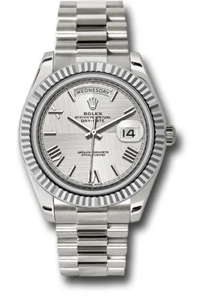   x White Gold Day-Date 40 Watch - Fluted Bezel - Silver Quadrant Motif Bevelled Roman Dial - President Bracelet - 228239 sqmrp Day-Date Watches Affordable Day-Date Watch