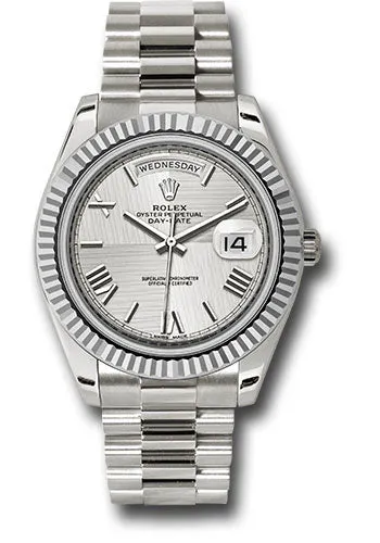   x White Gold Day-Date 40 Watch - Fluted Bezel - Silver Quadrant Motif Bevelled Roman Dial - President Bracelet - 228239 sqmrp Day-Date Watches Affordable Day-Date Watch