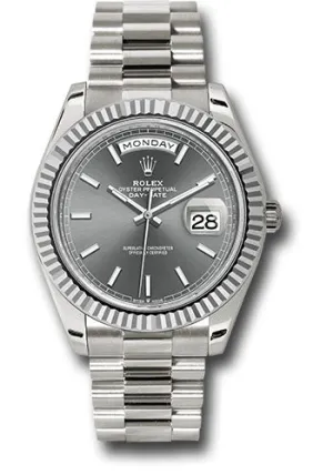   x White Gold Day-Date 40 Watch - Fluted Bezel - Slate Index Dial - President Bracelet - 228239 slip Day-Date Watches Affordable Day-Date Watch