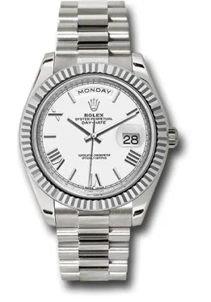   x White Gold Day-Date 40 Watch - Fluted Bezel - White Bevelled Roman Dial - President Bracelet - 228239 wrp Day-Date Watches Affordable Day-Date Watch