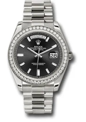   x White Gold Day-Date 40 Watch - White Gold Bezel - Black Baguette Diamond Dial - President Bracelet - 228349RBR bkbdp Day-Date Watches Affordable Day-Date Watch