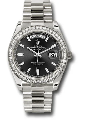   x White Gold Day-Date 40 Watch - White Gold Bezel - Black Baguette Diamond Dial - President Bracelet - 228349RBR bkbdp Day-Date Watches Affordable Day-Date Watch