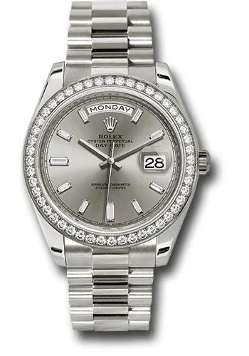   x White Gold Day-Date 40 Watch - White Gold Bezel - Silver Baguette Diamond Dial - President Bracelet - 228349RBR sbdp Day-Date Watches Affordable Day-Date Watch