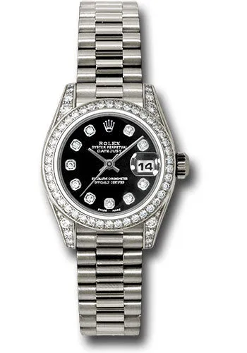   x White Gold Lady-Datejust 26 Watch - 42 Diamond Bezel - Black Diamond Dial - President Bracelet - 179159 bkdp Datejust watch for sale   x Datejust watch