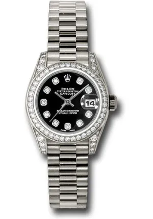   x White Gold Lady-Datejust 26 Watch - 42 Diamond Bezel - Black Diamond Dial - President Bracelet - 179159 bkdp Datejust watch for sale   x Datejust watch
