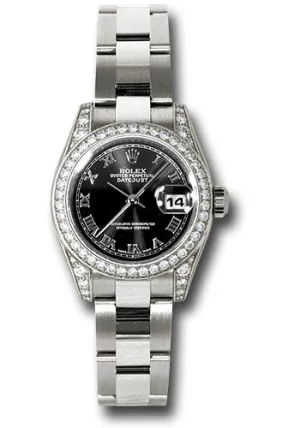   x White Gold Lady-Datejust 26 Watch - 42 Diamond Bezel - Black Roman Dial - Oyster Bracelet - 179159 bkro Datejust watch for sale   x Datejust watch