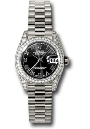   x White Gold Lady-Datejust 26 Watch - 42 Diamond Bezel - Black Roman Dial - President Bracelet - 179159 bkrp Datejust watch for sale   x Datejust watch