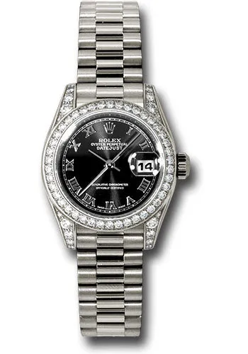   x White Gold Lady-Datejust 26 Watch - 42 Diamond Bezel - Black Roman Dial - President Bracelet - 179159 bkrp Datejust watch for sale   x Datejust watch