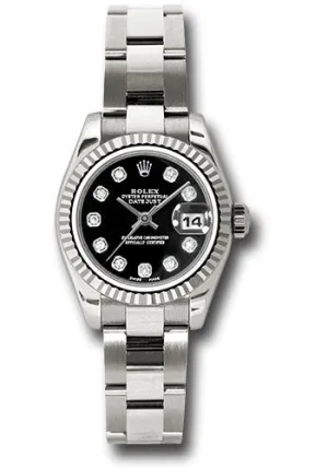   x White Gold Lady-Datejust 26 Watch - Fluted Bezel - Black Diamond Dial - Oyster Bracelet - 179179 bkdo Datejust watch for sale   x Datejust watch