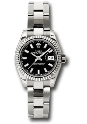   x White Gold Lady-Datejust 26 Watch - Fluted Bezel - Black Index Dial - Oyster Bracelet - 179179 bkso Datejust watch for sale   x Datejust watch