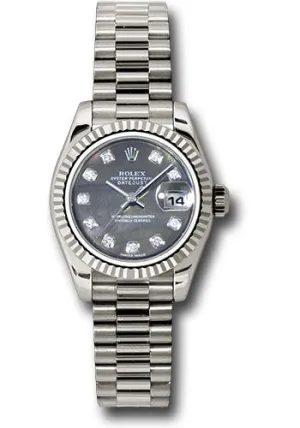   x White Gold Lady-Datejust 26 Watch - Fluted Bezel - Black Mother-Of-Pearl Diamond Dial - President Bracelet - 179179 dkmdp Datejust watch for sale   x Datejust watch
