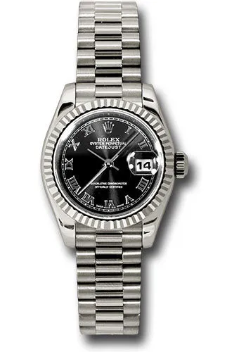   x White Gold Lady-Datejust 26 Watch - Fluted Bezel - Black Roman Dial - President Bracelet - 179179 bkrp Datejust watch for sale   x Datejust watch