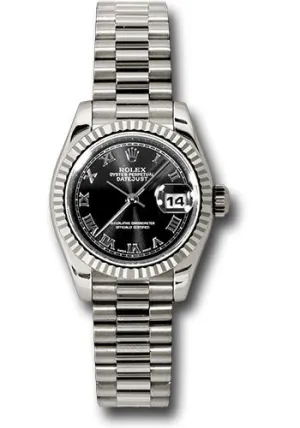   x White Gold Lady-Datejust 26 Watch - Fluted Bezel - Black Roman Dial - President Bracelet - 179179 bkrp Datejust watch for sale   x Datejust watch