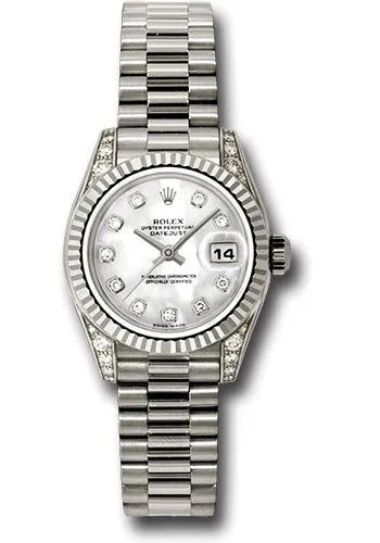   x White Gold Lady-Datejust 26 Watch - Fluted Bezel - Mother-Of-Pearl Diamond Dial - President Bracelet - 179239 mdp Datejust watch for sale   x Datejust watch