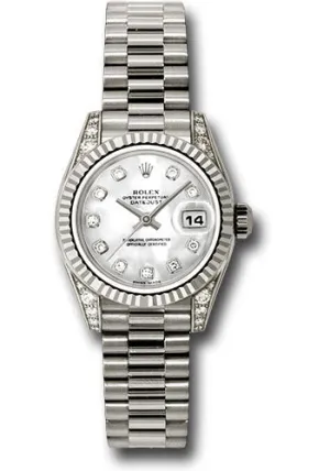   x White Gold Lady-Datejust 26 Watch - Fluted Bezel - Mother-Of-Pearl Diamond Dial - President Bracelet - 179239 mdp Datejust watch for sale   x Datejust watch