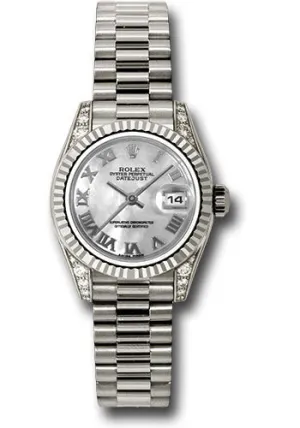   x White Gold Lady-Datejust 26 Watch - Fluted Bezel - Mother-Of-Pearl Roman Dial - President Bracelet - 179239 mrp Datejust watch for sale   x Datejust watch