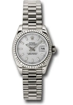   x White Gold Lady-Datejust 26 Watch - Fluted Bezel - Silver Index Dial - President Bracelet - 179179 ssp Datejust watch for sale   x Datejust watch
