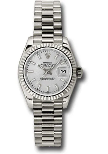   x White Gold Lady-Datejust 26 Watch - Fluted Bezel - Silver Index Dial - President Bracelet - 179179 ssp Datejust watch for sale   x Datejust watch