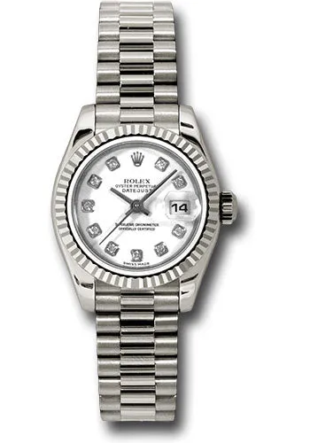   x White Gold Lady-Datejust 26 Watch - Fluted Bezel - White Diamond Dial - President Bracelet - 179179 wdp Datejust watch for sale   x Datejust watch