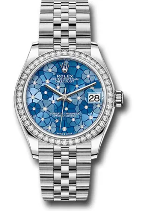   x White   sor Datejust 31 Watch - Diamond Bezel - Azzurro Blue Floral Motif Diamond Dial - Jubilee Bracelet 278384rbr azflomdj Datejust watch for sale   x Datejust watch