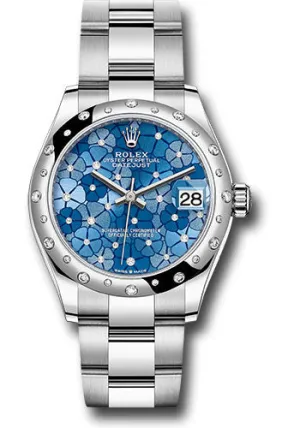   x White   sor Datejust 31 Watch - Domed, Diamond Bezel - Azzurro Blue Floral Motif Diamond Dial - Oyster Bracelet 278344rbr azflomdo Datejust watch for sale   x Datejust watch
