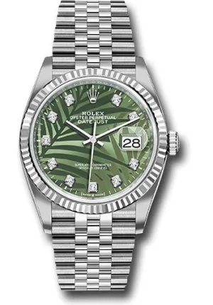   x White   sor Datejust 36 Watch - Fluted Bezel - Olive Green Palm Motif Diamond 6 Dial - Jubilee Bracelet - 126234 ogpmdj Datejust watch for sale   x Datejust watch