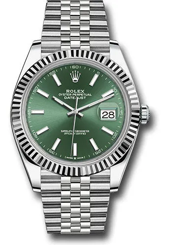   x White   sor Datejust 41 Watch - Fluted Bezel - Mint Green Index Dial - Jubilee Bracelet - 126334 mgij Datejust watch for sale   x Datejust watch