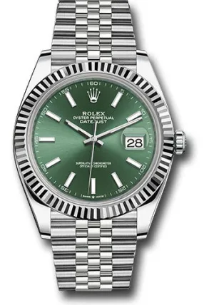   x White   sor Datejust 41 Watch - Fluted Bezel - Mint Green Index Dial - Jubilee Bracelet - 126334 mgij Datejust watch for sale   x Datejust watch