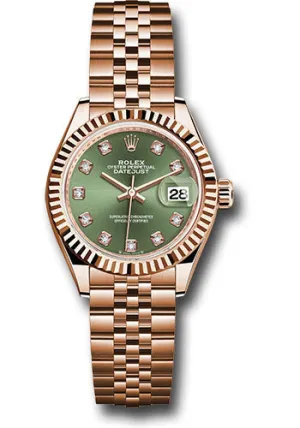   x   x Everose Gold Lady-Datejust 28 Watch - Fluted Bezel - Olive Green Diamond Dial - Jubilee Bracelet - 279175 ogdj Datejust watch for sale   x Datejust watch