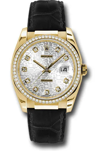   x   x Yellow Gold Datejust 36 Watch - 60 Diamond Bezel - Silver Jubilee Diamond Dial - Leather - 116188 sjd Datejust watch for sale   x Datejust watch