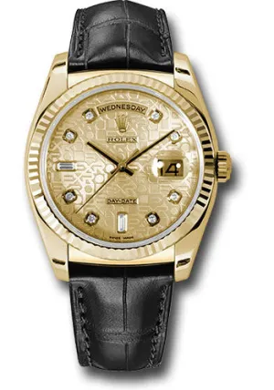   x   x Yellow Gold Day-Date 36 Watch - Fluted Bezel - Champagne Jubilee Diamond Dial - Black Leather - 118138 chjdl Day-Date Watches Affordable Day-Date Watch