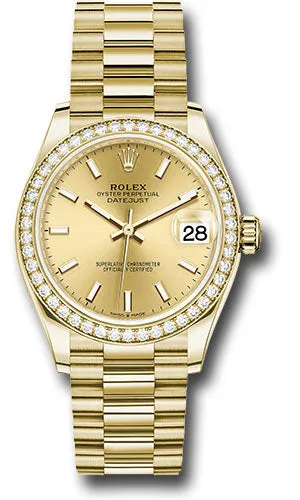   x Yellow Gold Datejust 31 Watch - Diamond Bezel - Champagne Index Dial - President Bracelet 278288RBR chip Datejust watch for sale   x Datejust watch