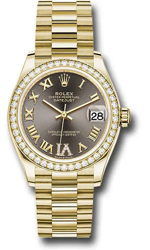   x Yellow Gold Datejust 31 Watch - Diamond Bezel - Dark Grey Diamond Six Dial - President Bracelet 278288RBR dkgdr6p Datejust watch for sale   x Datejust watch
