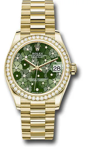   x Yellow Gold Datejust 31 Watch - Diamond Bezel - Olive Green Floral Motif Diamond 6 Dial - President Bracelet 278288rbr ogflomdp Datejust watch for sale   x Datejust watch