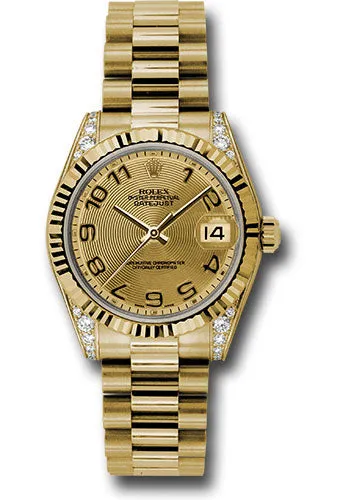   x Yellow Gold Datejust 31 Watch - Fluted Bezel - Champagne Concentric Circle Arabic Dial - President Bracelet 178238 chcap Datejust watch for sale   x Datejust watch