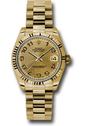   x Yellow Gold Datejust 31 Watch - Fluted Bezel - Champagne Concentric Circle Arabic Dial - President Bracelet 178278 chcap Datejust watch for sale   x Datejust watch