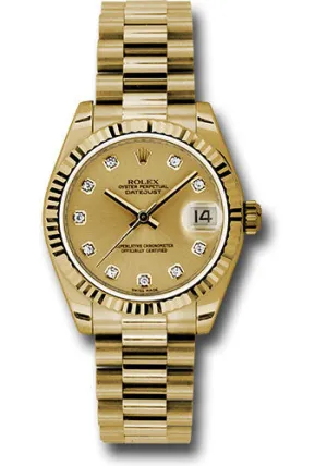   x Yellow Gold Datejust 31 Watch - Fluted Bezel - Champagne Diamond Dial - President Bracelet 178278 chdp Datejust watch for sale   x Datejust watch