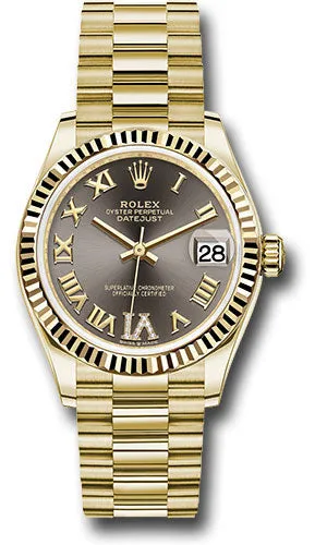   x Yellow Gold Datejust 31 Watch - Fluted Bezel - Dark Grey Diamond Six Dial - President Bracelet 278278 dkgdr6p Datejust watch for sale   x Datejust watch