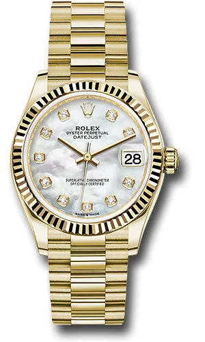   x Yellow Gold Datejust 31 Watch - Fluted Bezel - Mother-of-Pearl Diamond Dial - President Bracelet 278278 mdp Datejust watch for sale   x Datejust watch