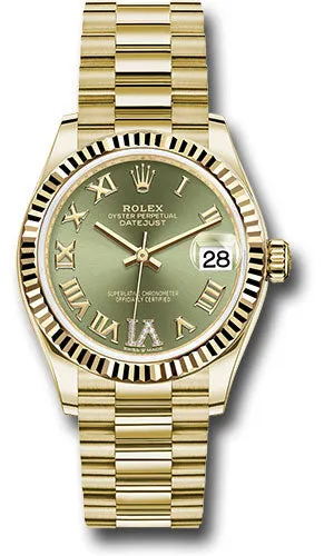   x Yellow Gold Datejust 31 Watch - Fluted Bezel - Olive Green Diamond Six Dial - President Bracelet 278278 ogdr6p Datejust watch for sale   x Datejust watch