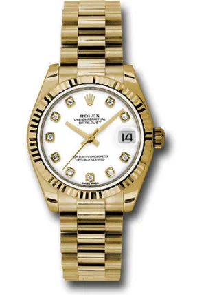   x Yellow Gold Datejust 31 Watch - Fluted Bezel - White Diamond Dial - President Bracelet 178278 wdp Datejust watch for sale   x Datejust watch