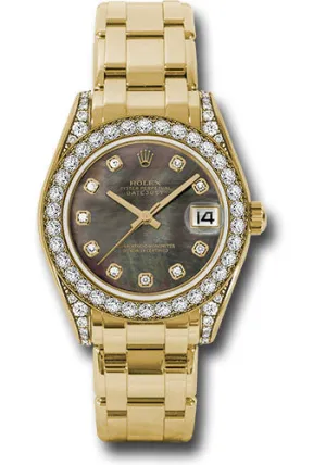   x Yellow Gold Datejust Pearlmaster 34 Watch - 34 Diamond Bezel - Black Mother-Of-Pearl Diamond Dial - 81158 dkmd Datejust watch for sale   x Datejust watch